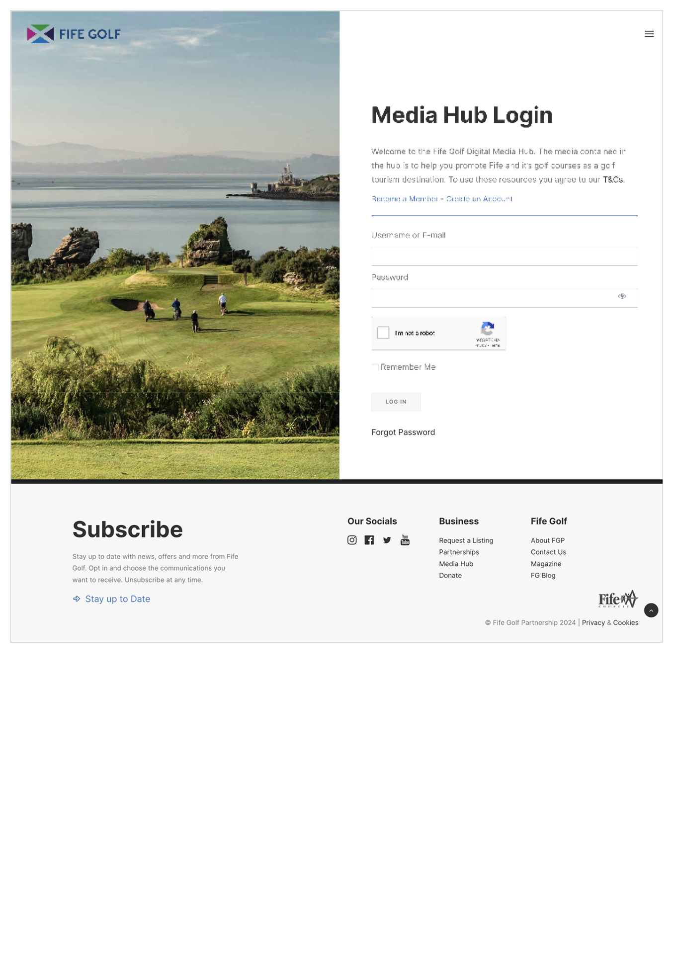 Fife Golf Media Hub Log In Page